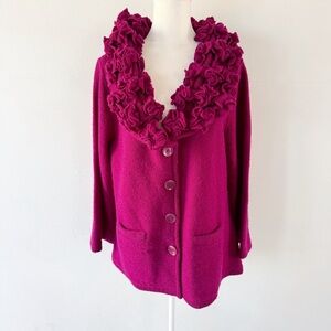 Soft Surroundings Women Wool Ruffle Cardigan Large Art To Wear Statement Classy